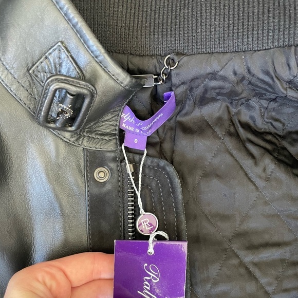 Ralph Lauren Collection Cadena Logo-Patch Belted Leather Moto Jacket - Picture 12 of 16